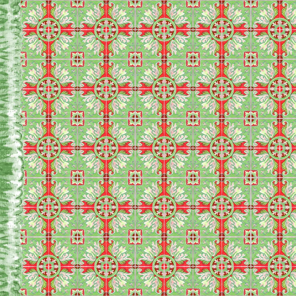 Red & Green Talavera Tiles Vinyl Floor Mat - Large