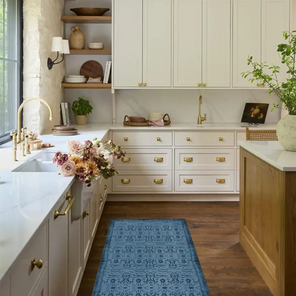 Blue Chinoiserie Vinyl Floor Mat - Large