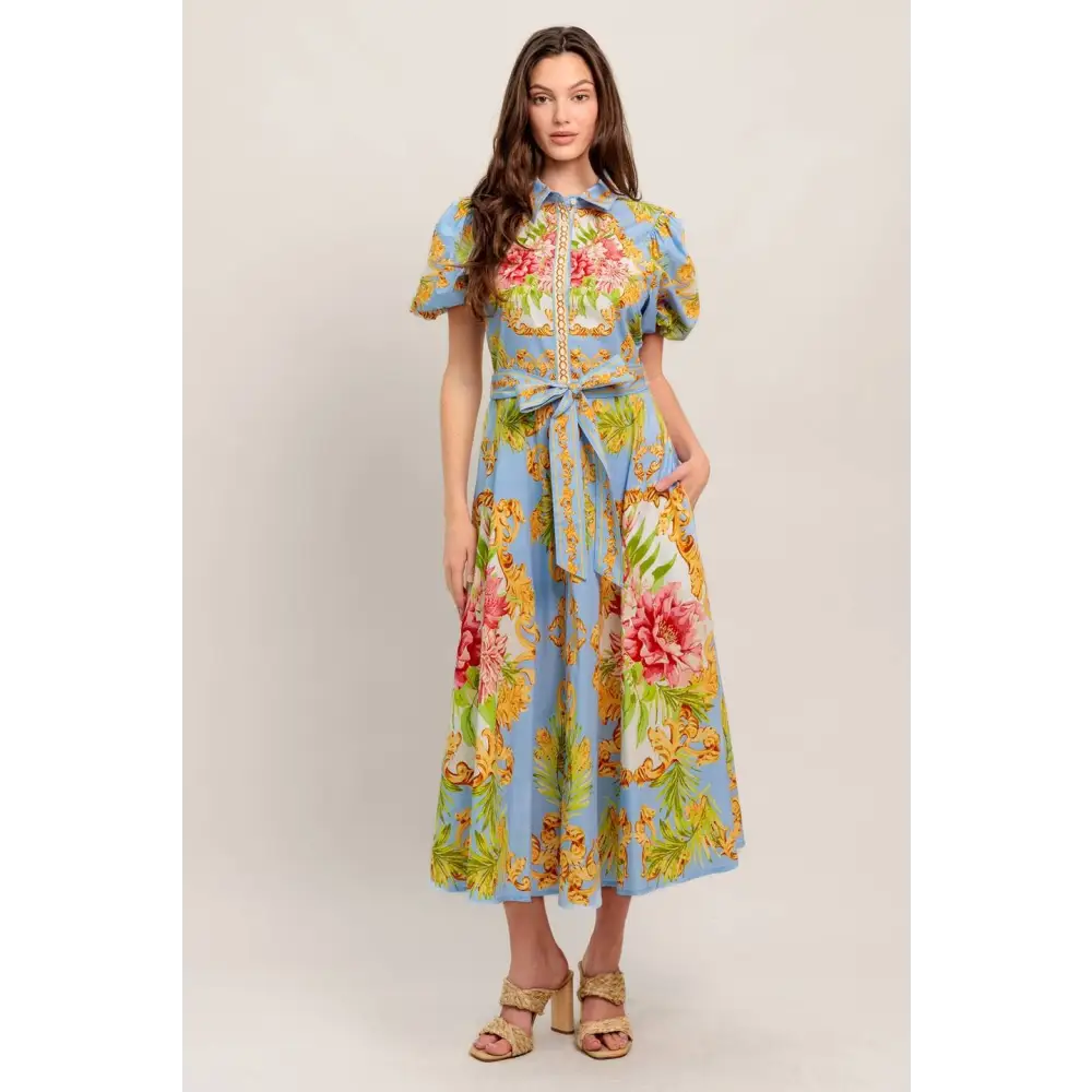 A printed woven midi dress - ID23438 - Contemporary / S / LIGHT BLUE MULTI