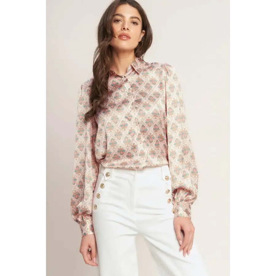 A printed woven top - IT12561-T IVORY PINK - IVORY PINK / Contemporary / M