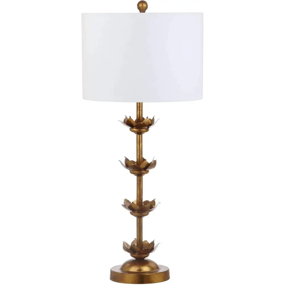 Antique Gold Leaf 32-Inch Table Lamps with White Drum Shade Set of 2 - Antique Gold