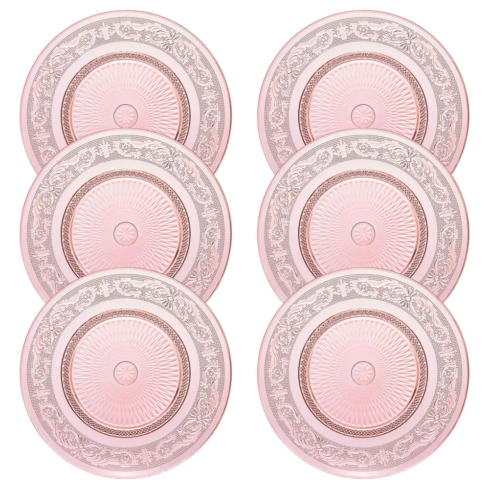 Art Deco Vintage Crystal Pink Plates | Set of 6 Plate