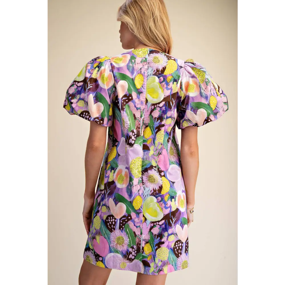 Balloon Sleeve Floral Printed Mini Dress
