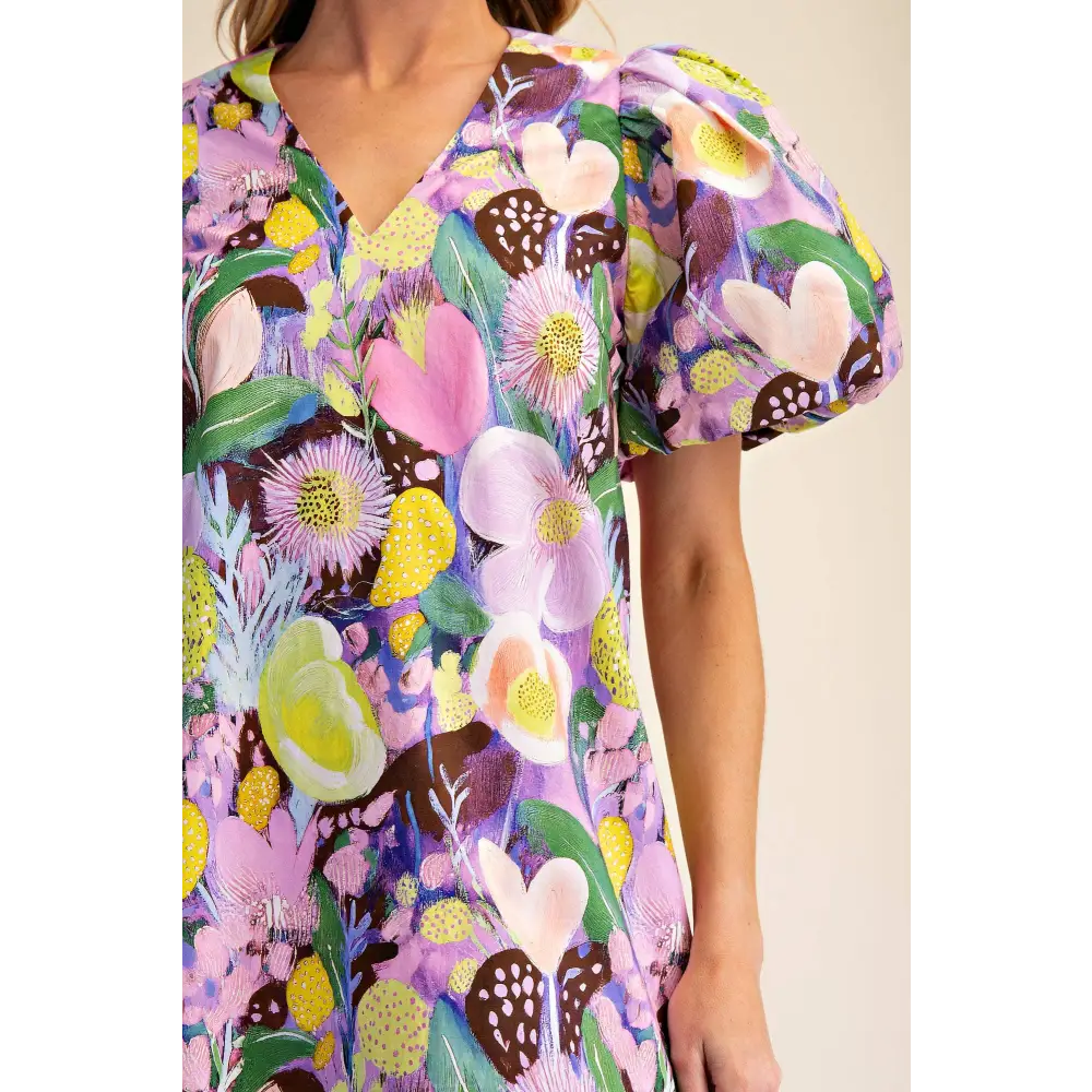 Balloon Sleeve Floral Printed Mini Dress