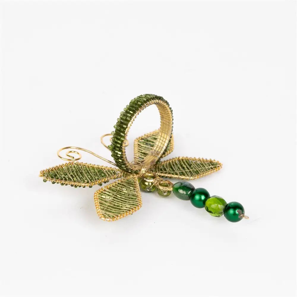 Beaded Green Dragonfly Bug Napkin Ring (PK/12)