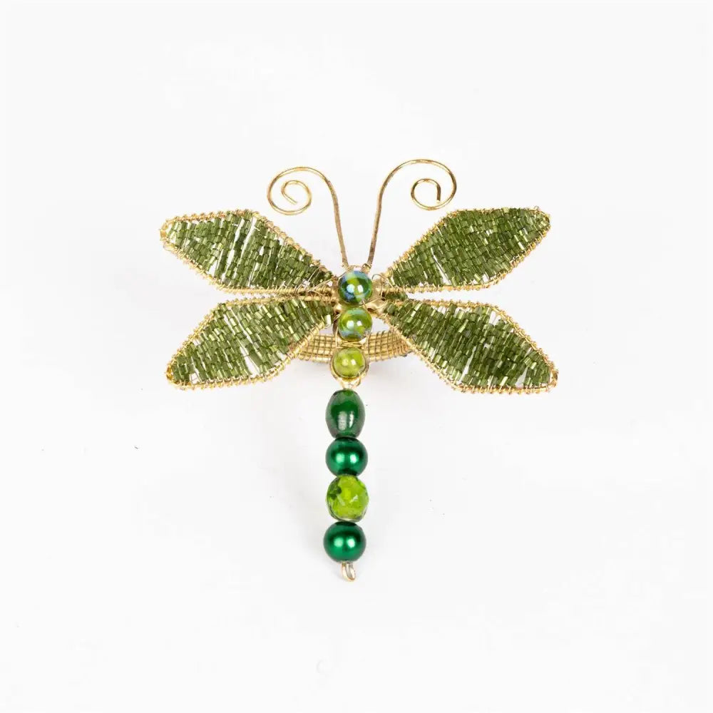 Beaded Green Dragonfly Bug Napkin Ring (PK/12)