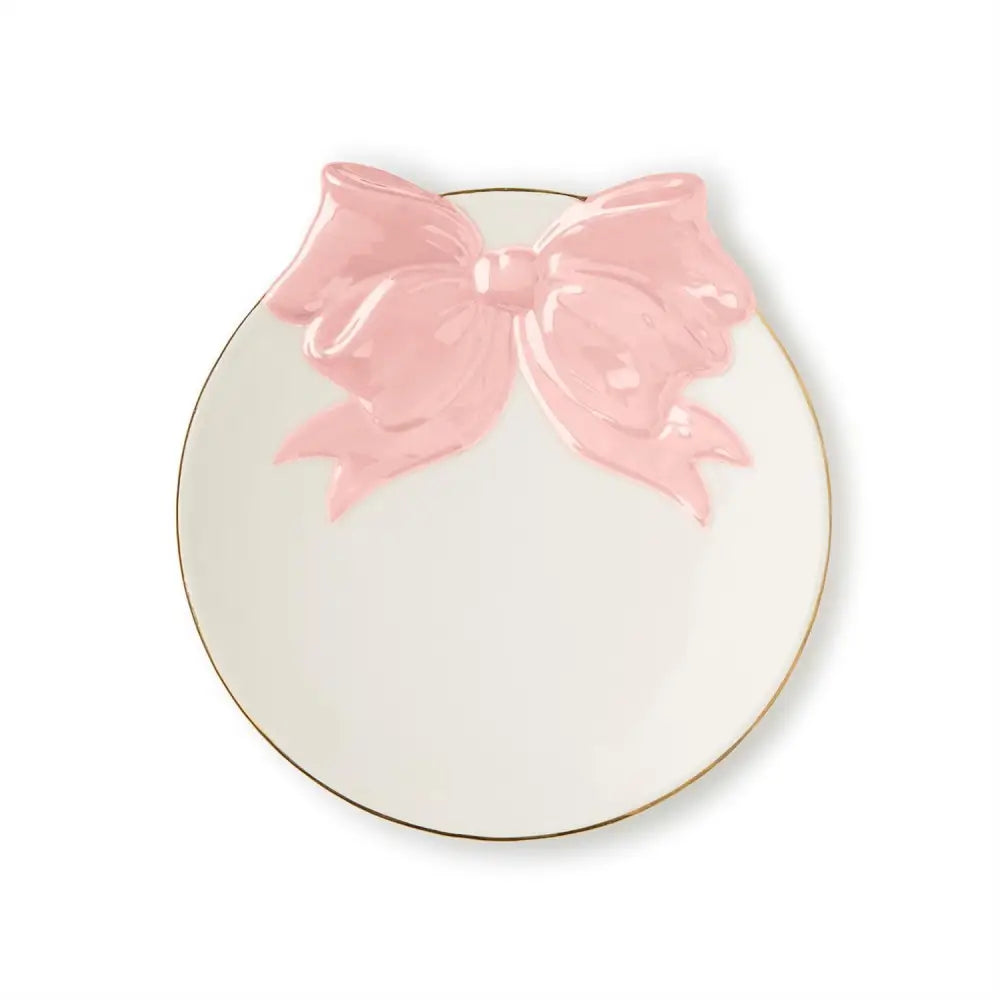Beautiful Bow Tidbit Plate with Gold Rim Accent - DINNERWARE