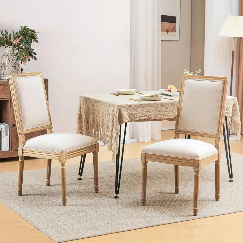 Beige Upholstered French Country Dining Chairs Set of 2 - Beige-Square