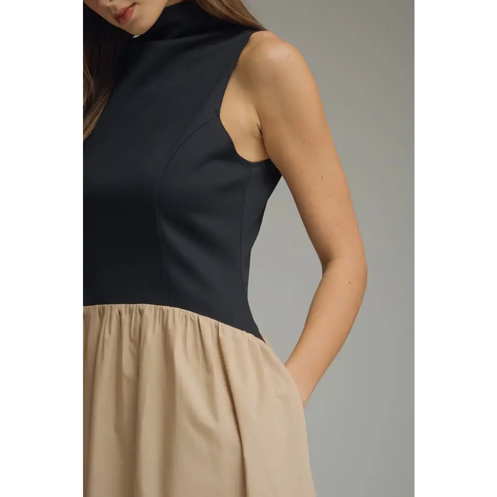 Black and Tan Midi Dress - Dress