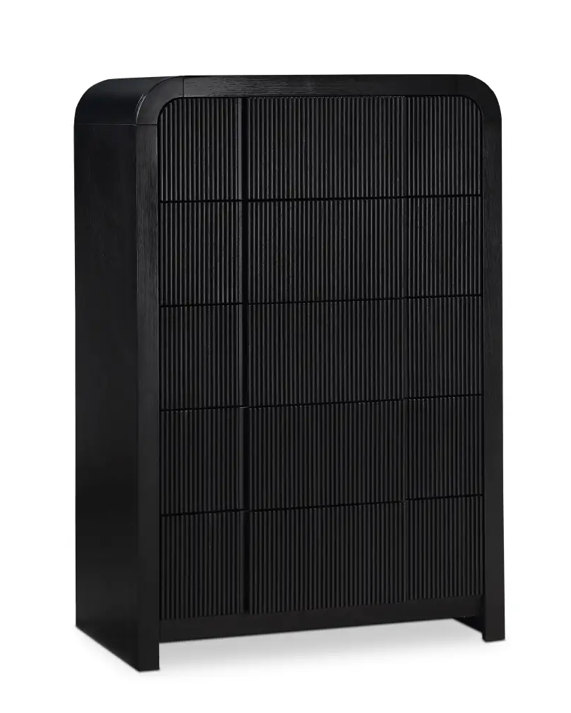 Black Fluted Front 5 Drawer Chest - Dressing Chest