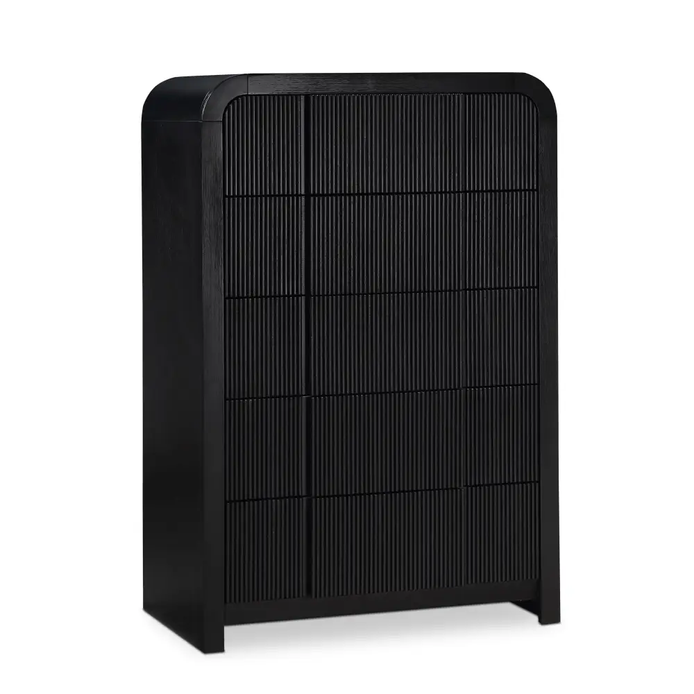 Black Fluted Front 5 Drawer Chest - Dressing Chest