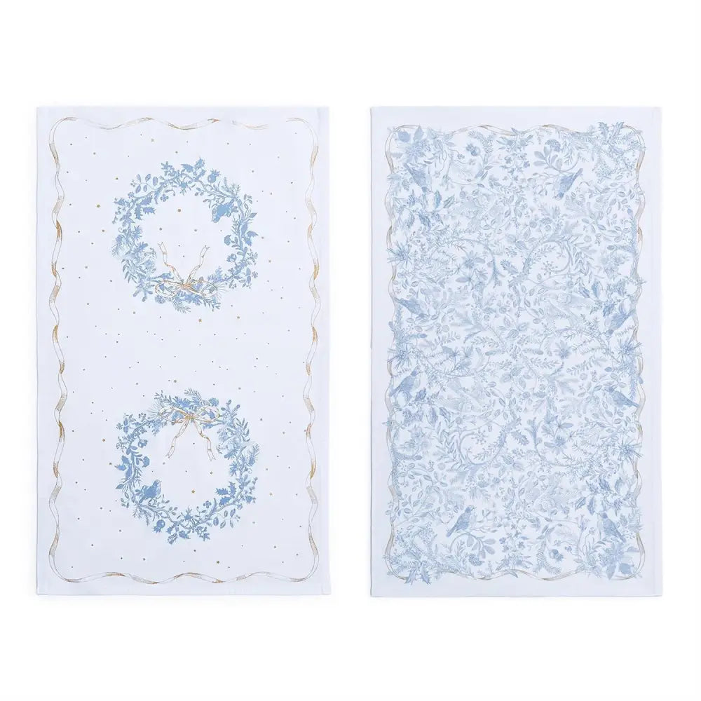 Blue and White Christmas Dish Towels - Wreath - Dish Towel