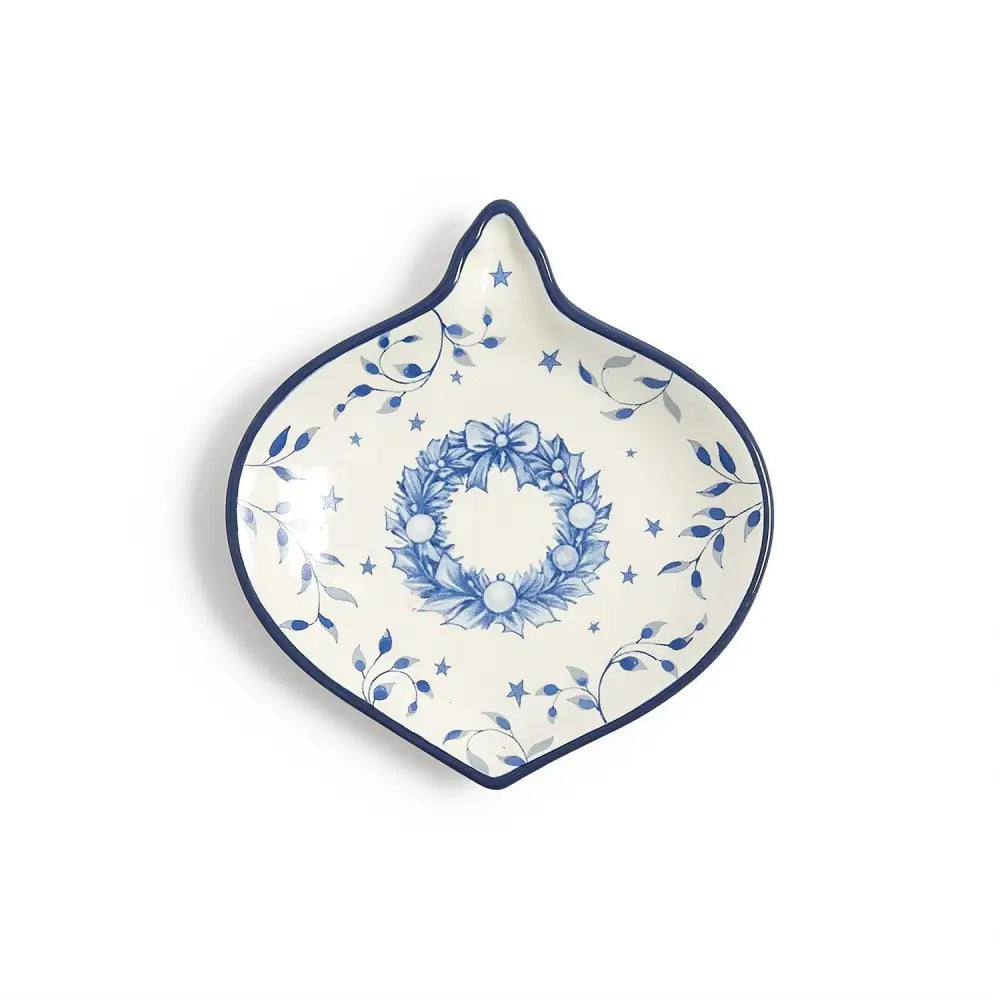 Blue and White Christmas Ornament Tidbit Dish - Ornament - Christmas Decor