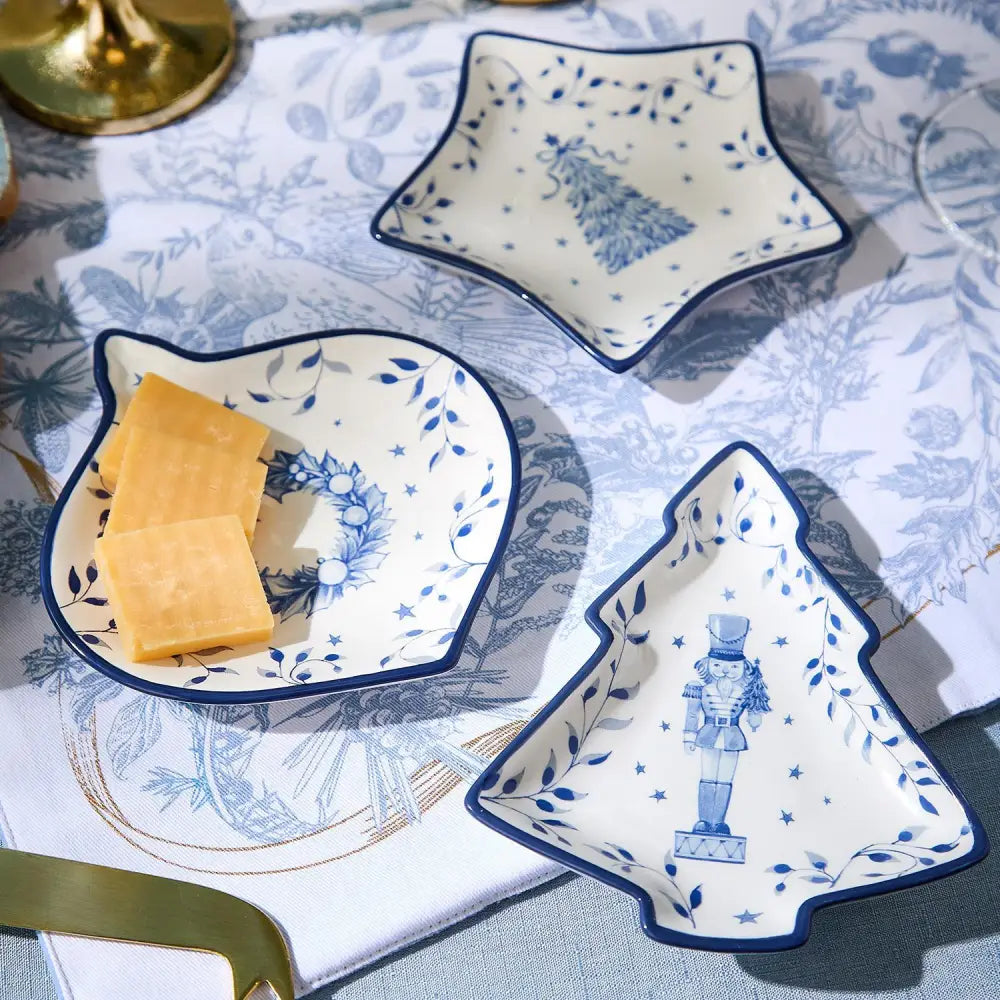 Blue and White Christmas Ornament Tidbit Dish - Christmas Decor