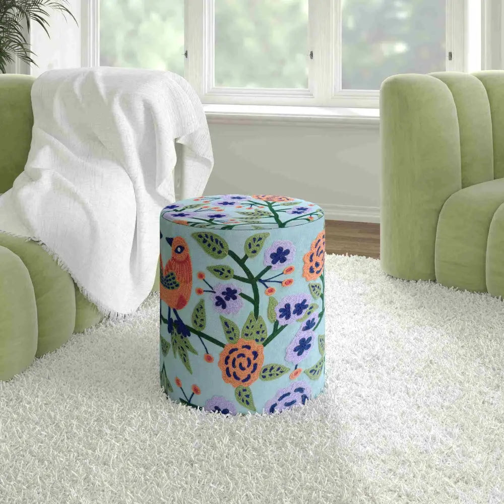Blue Floral Ottoman - Ottoman