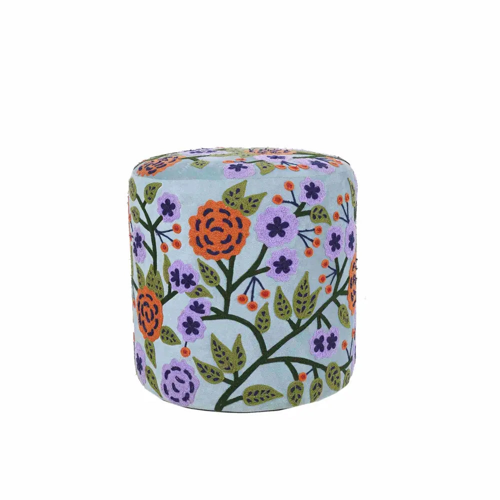 Blue Floral Ottoman - Ottoman