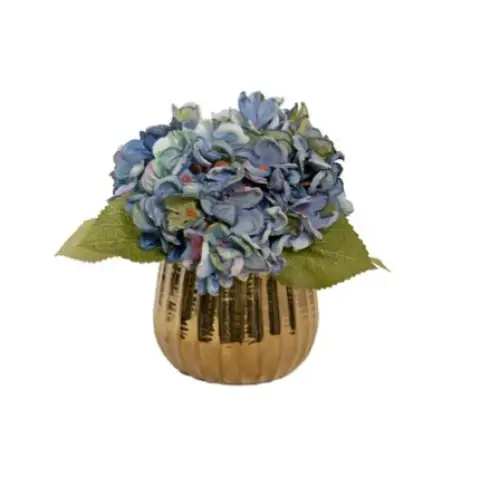 Blue Hydrangea with Gold Pot - Botanicals