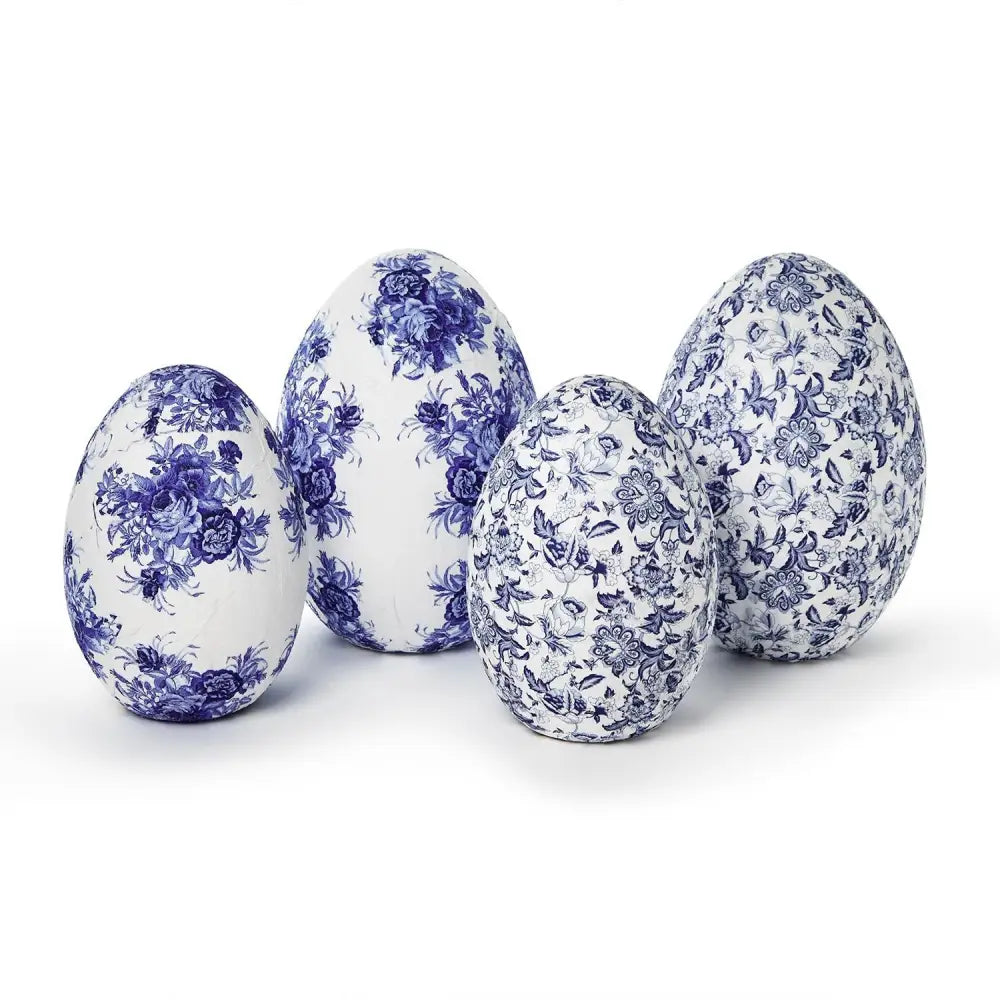 BLUE & WHITE PAPER MACHE EGGS - EASTER