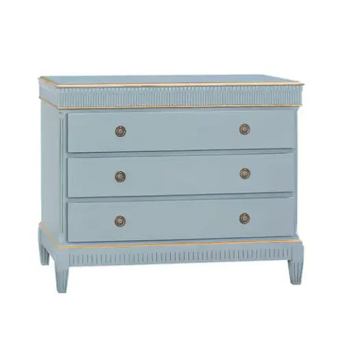 Blue with Gold Trim Three Drawer Chest - Chest