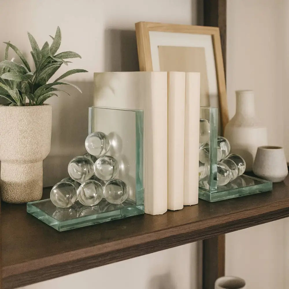 Bookends Set of 2 - Clear Crystal Spherical Accent 6 in.