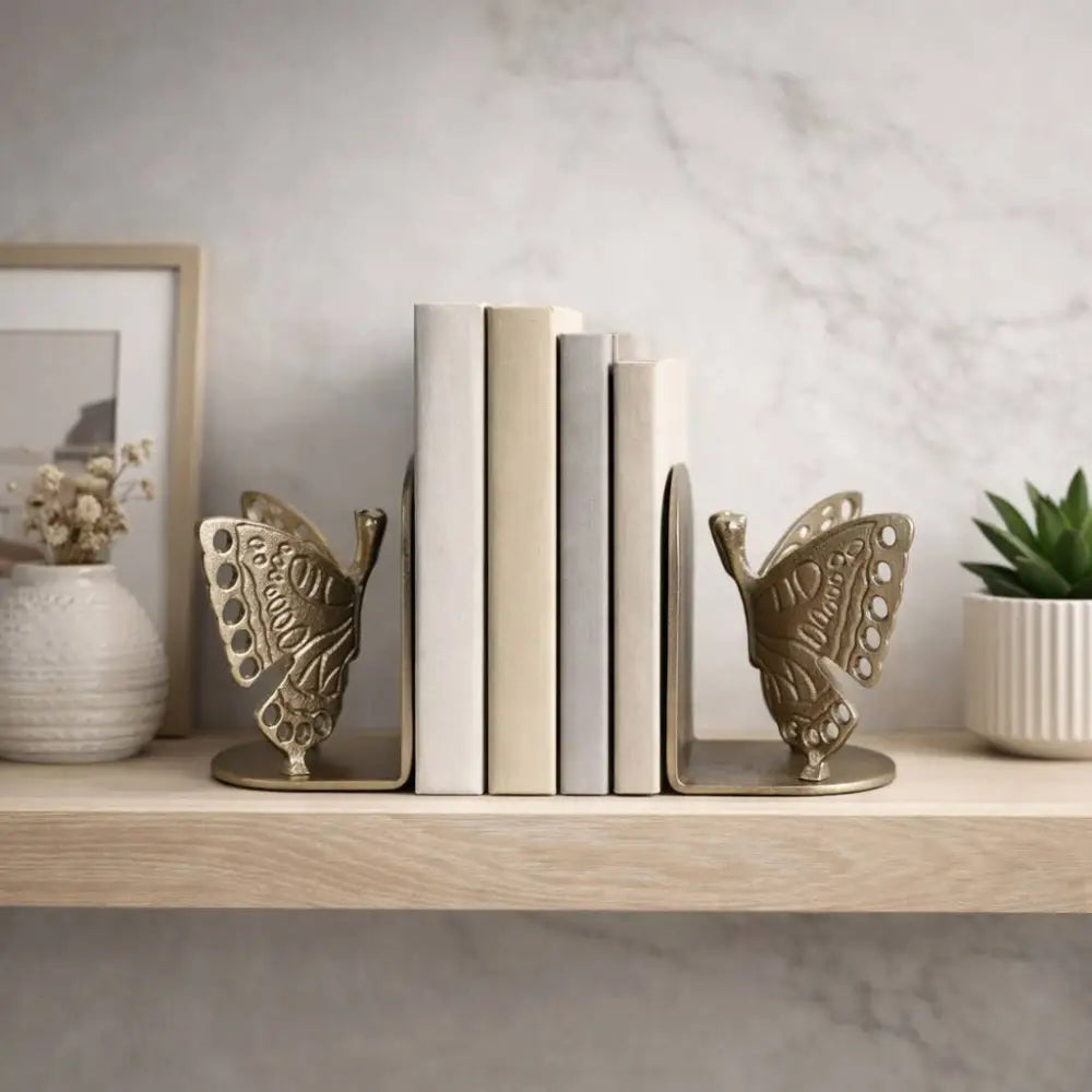 Bookends Set of 2 - Gold Metal Decorative Butterfly 6 in.