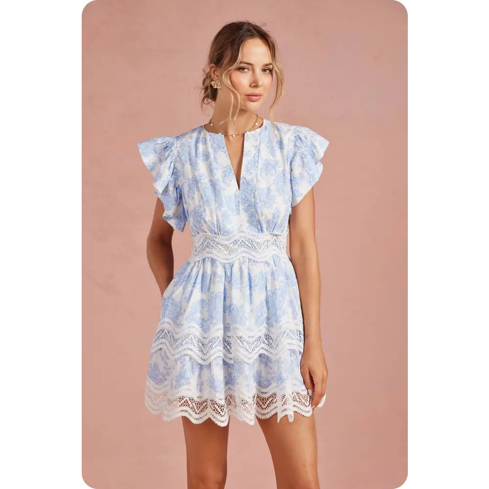 Botanical Garden Crochet Lace Tiered Mini Dress