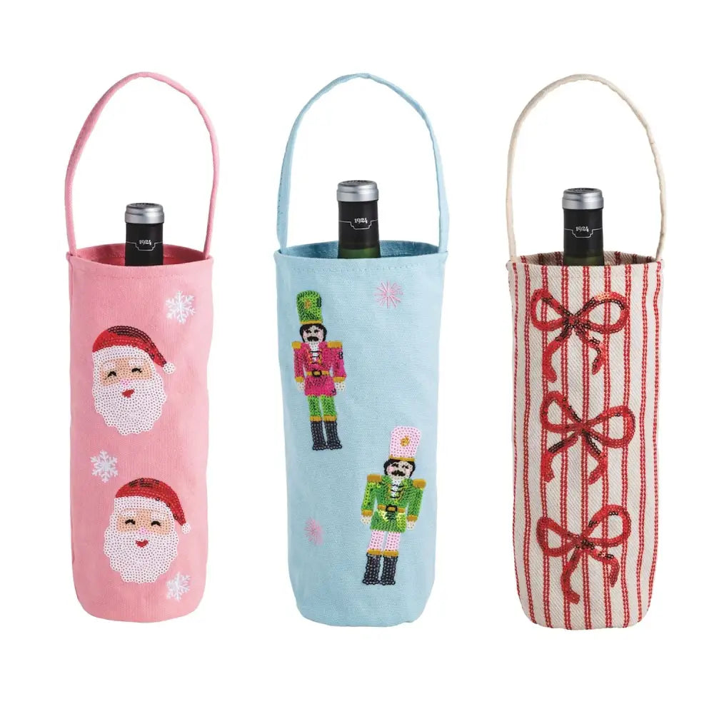 Bow Sequin Wine Bags - Christmas