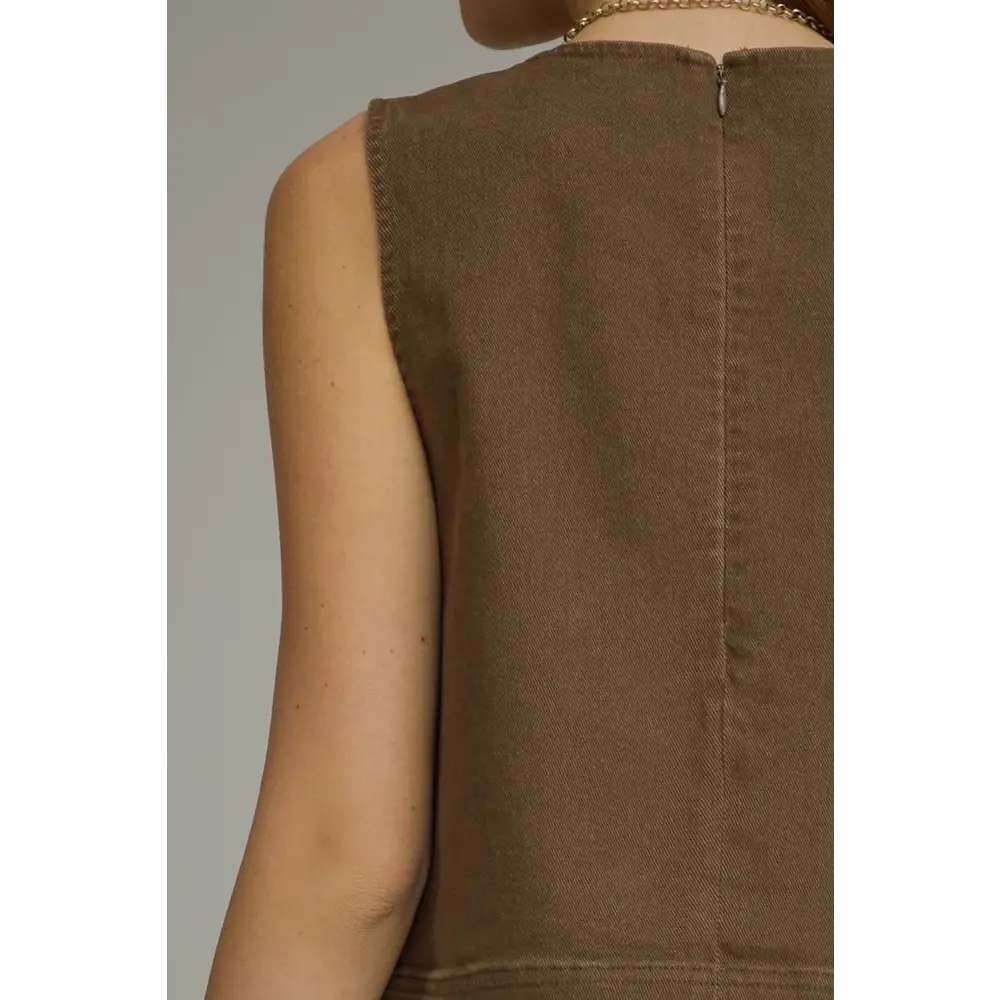 Brown Sleeveless Top with Gold Horse Buckle - Blouse