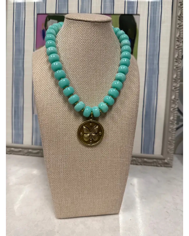 Butterfly Pendant Necklace - Blue - Necklace