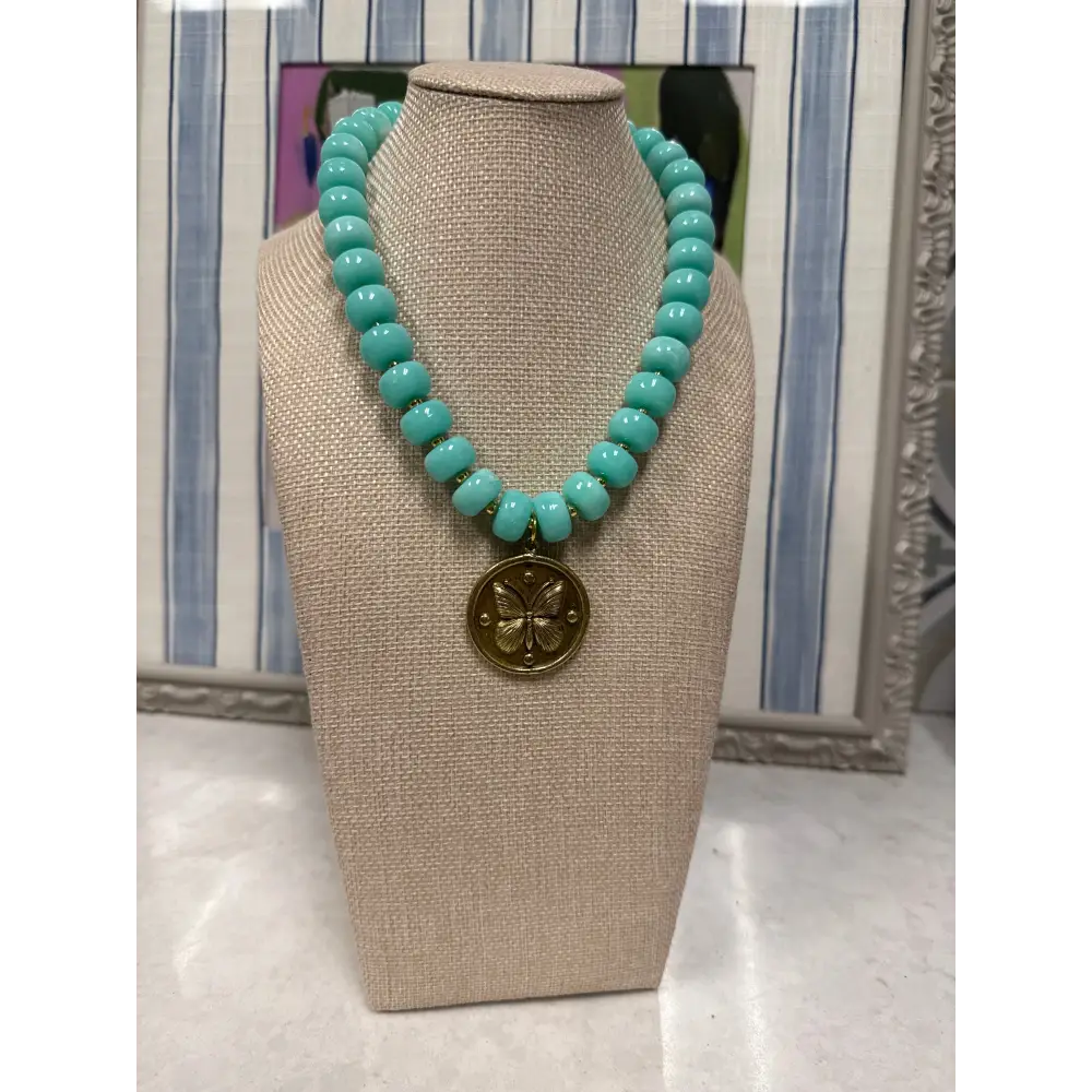Butterfly Pendant Necklace - Blue - Necklace