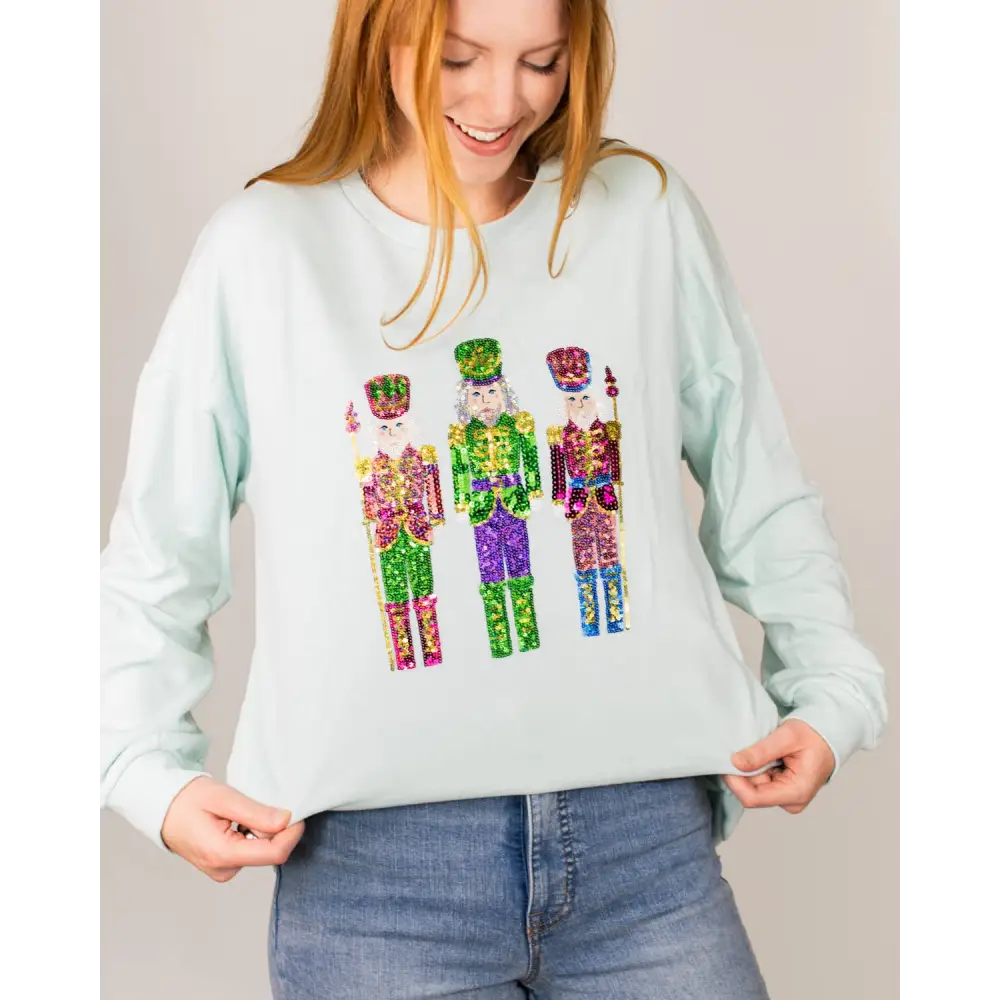 Candy Nutcracker Sequin Sweatshirt Light Blue/Multi -Asst.