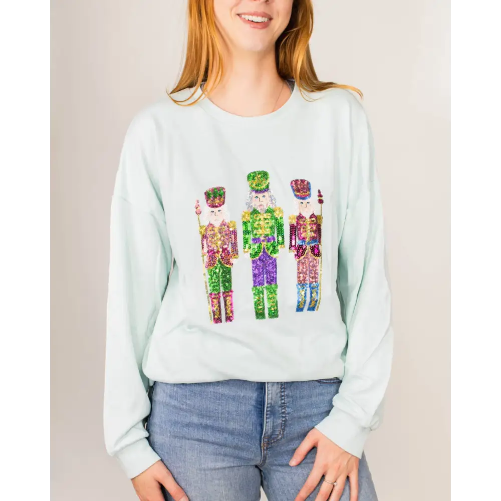 Candy Nutcracker Sequin Sweatshirt Light Blue/Multi -Asst.