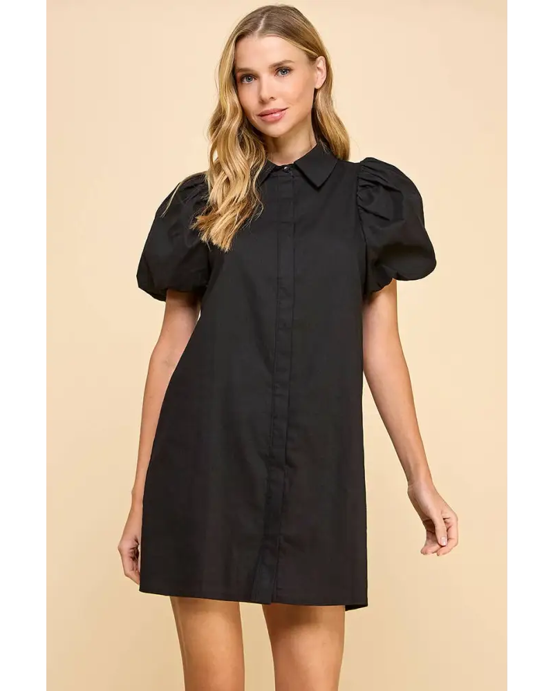 CD04468-Button Down Shift Dress - S / Black