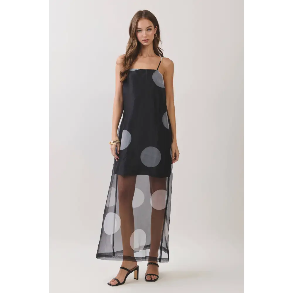 CD07181-Polka Dot Sheer Overlay Maxi Dress