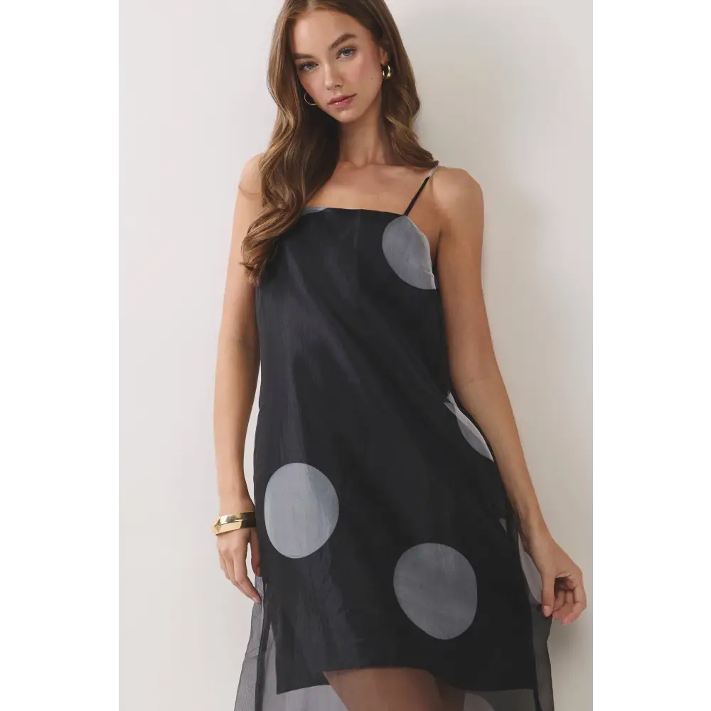 CD07181-Polka Dot Sheer Overlay Maxi Dress