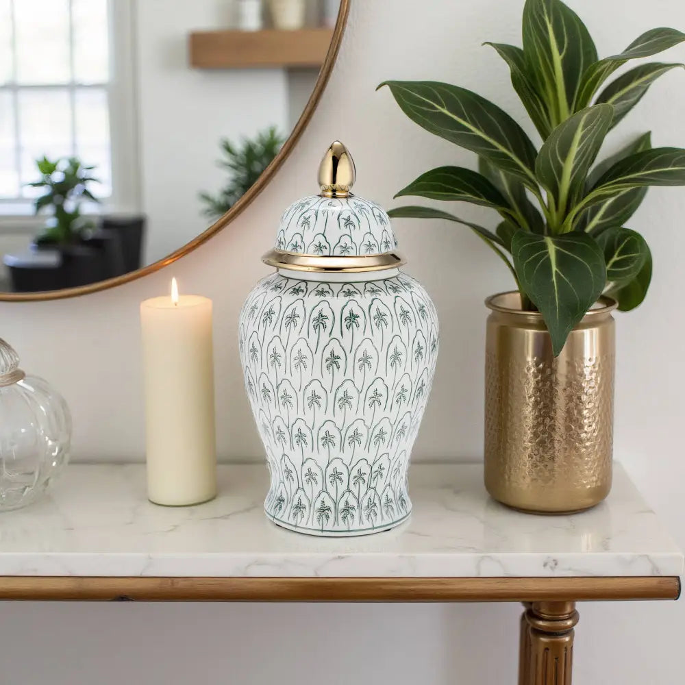 Ceramic Accents Lidded Decorative Ginger Jar - Green 18 in.