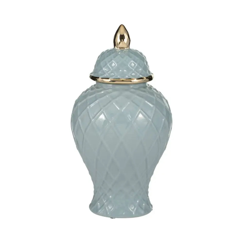 Ceramic Rope Temple Lidded Decorative Jar - Blue 14 in.