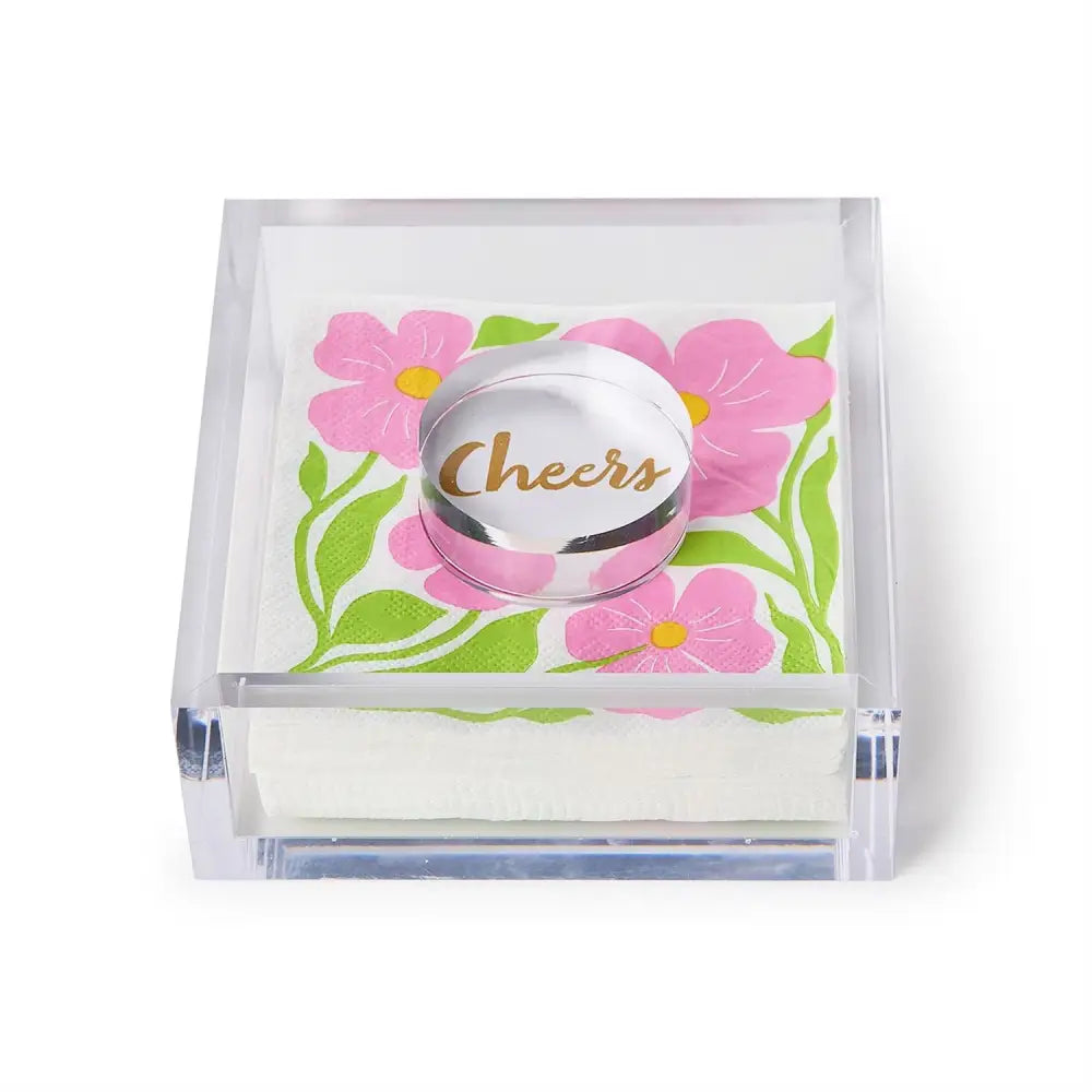 Clear Acrylic Cocktail Napkin Holder with Clear Acrylic Paper Weight with Magnet Closure - NAPKIN HOLDER