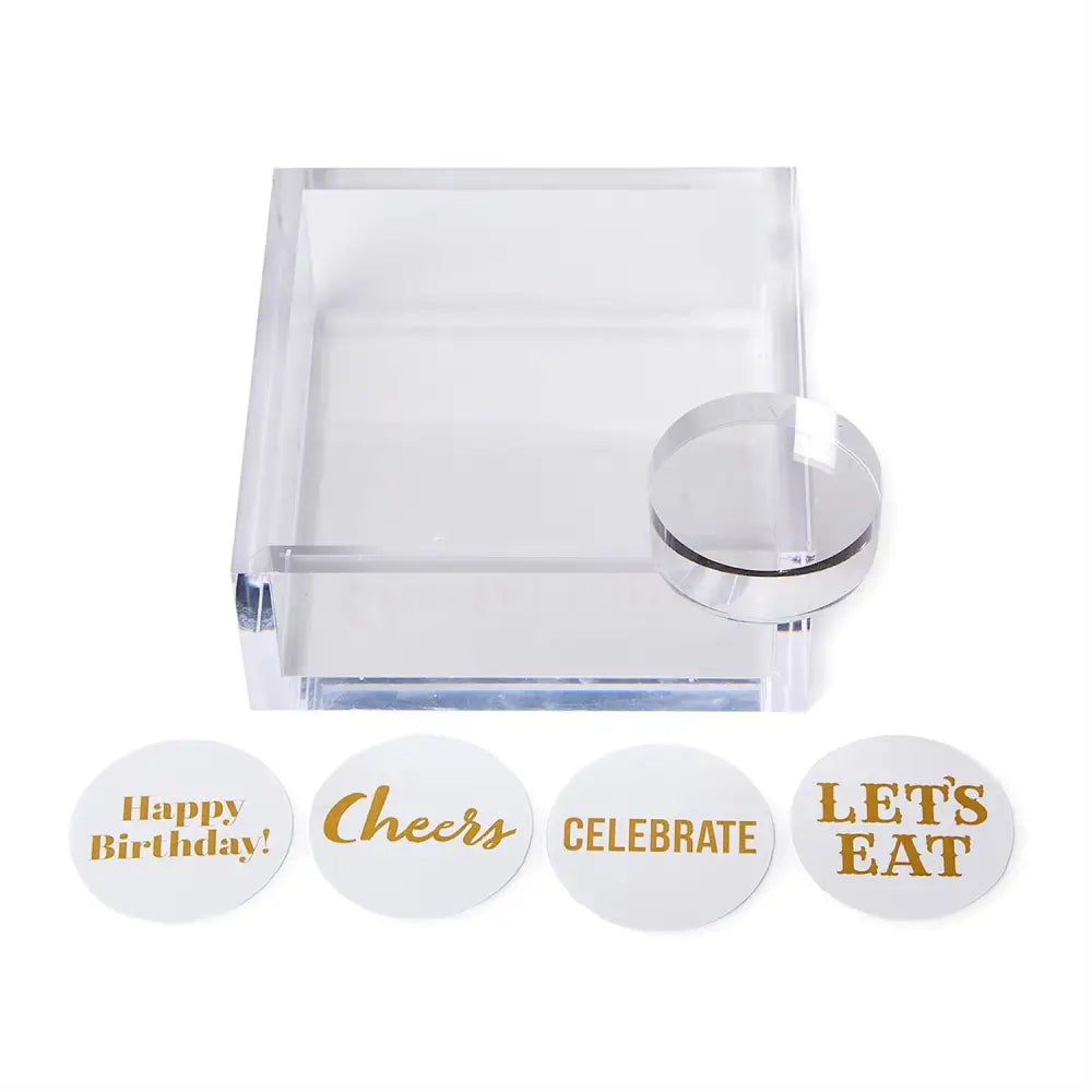 Clear Acrylic Cocktail Napkin Holder with Clear Acrylic Paper Weight with Magnet Closure - NAPKIN HOLDER