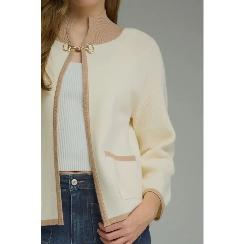 Cream Cardigan with Front Hook Closure - Cardigan