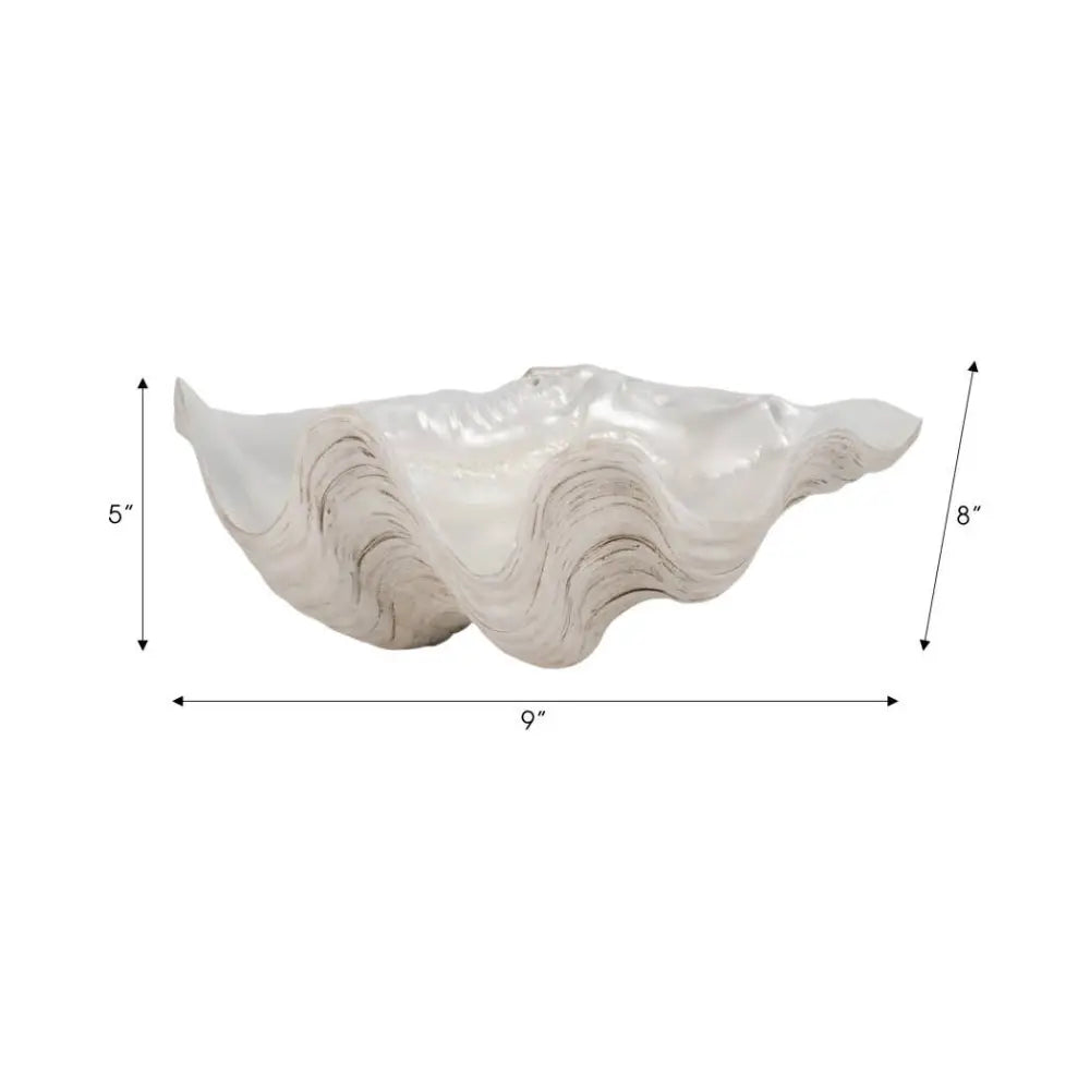 Decorative Bowl - Ivory Resin Coastal Pearlized Shell 9 in.
