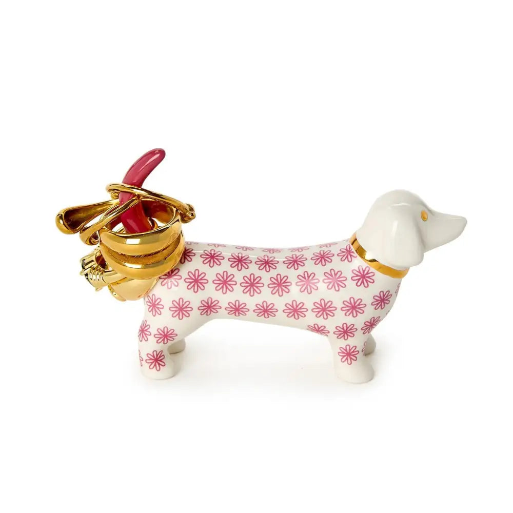 Dog Lover Ceramic Ring Holder - Pink Flowers - Ring Holder