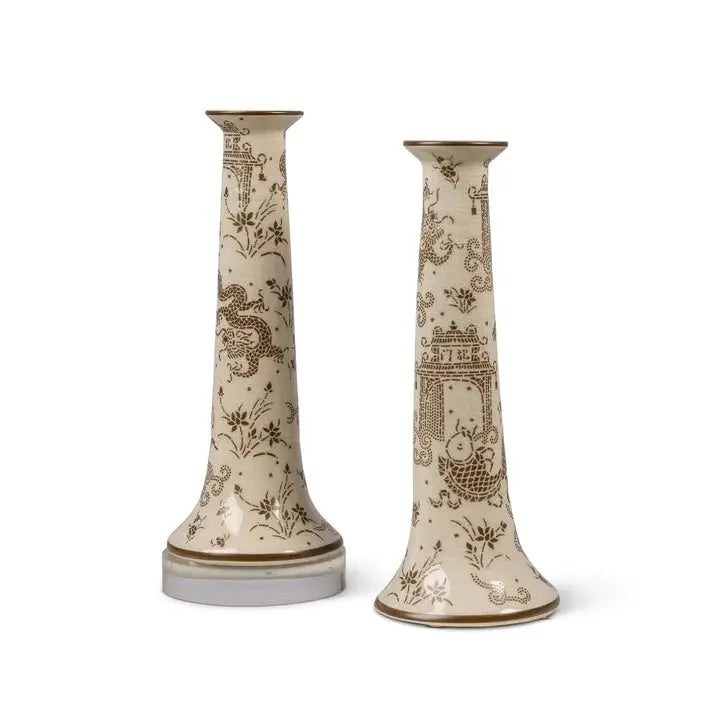 Dragon Pagoda Mocha Candle Holder Set of 2 - Candle Holder