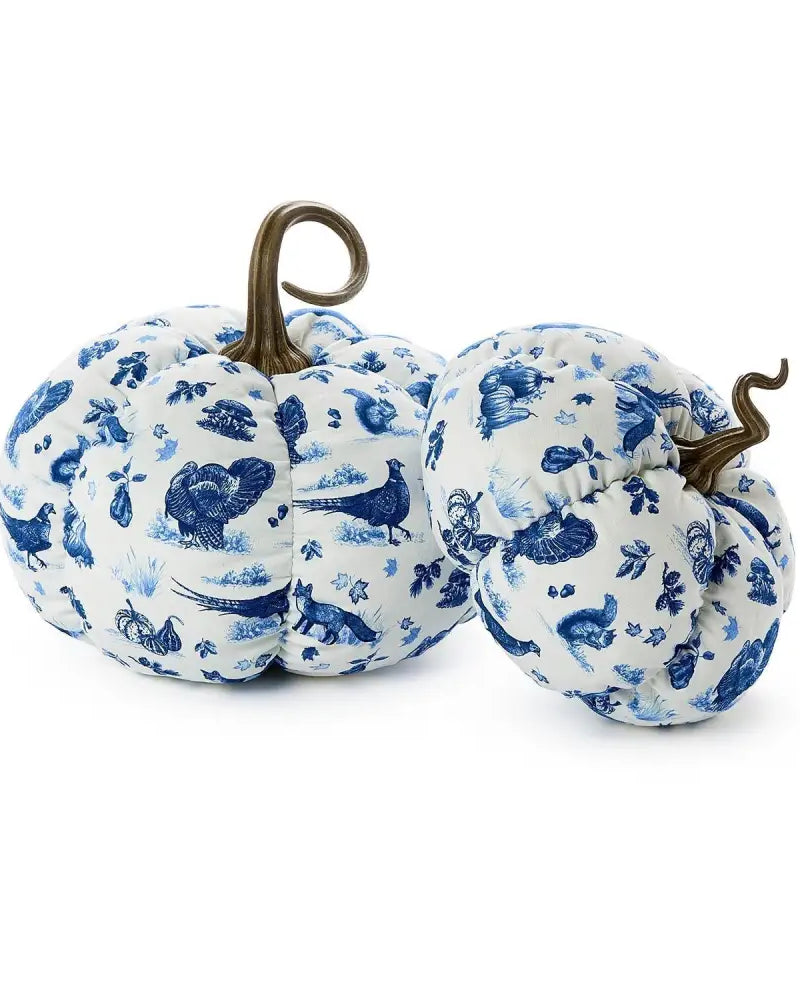Falling for Blue Toile Set of 2 Fabric Pumpkins - Pumpkins