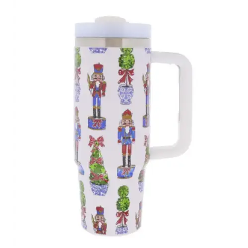 Festive Nutcracker 30 Oz. Tumbler With Straw and Handle - Christmas Cup