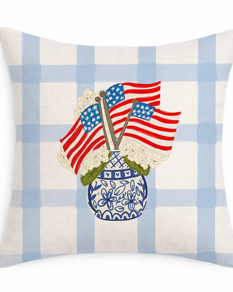 Flags and Hydrangeas Pillow