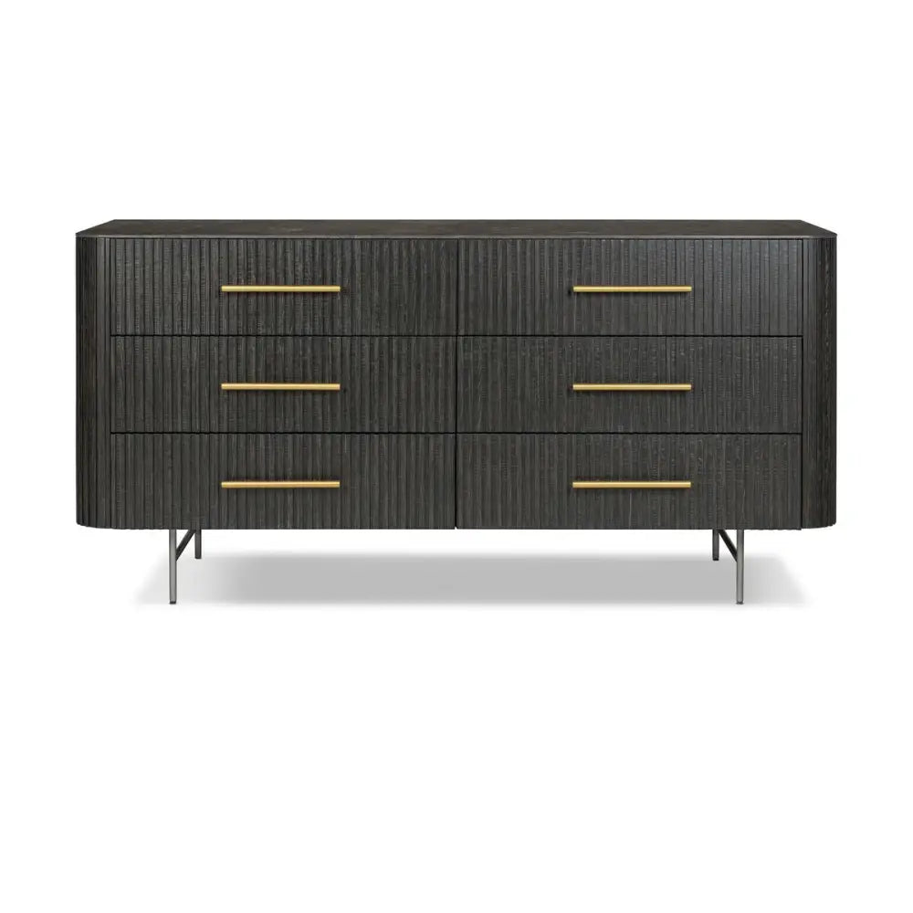 FLETCHER 6 DRAWER DRESSER - Distressed Black Oak - DRESSER