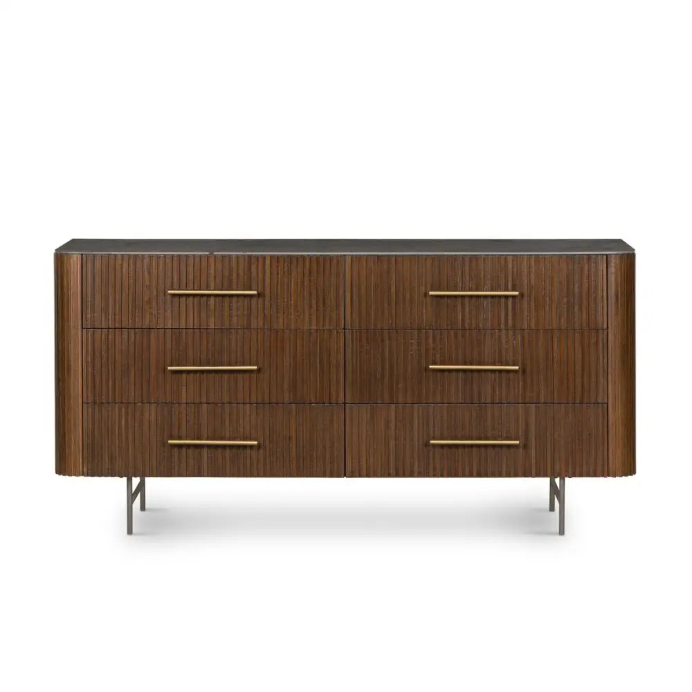 FLETCHER 6 DRAWER DRESSER - Terra Brown Oak - DRESSER