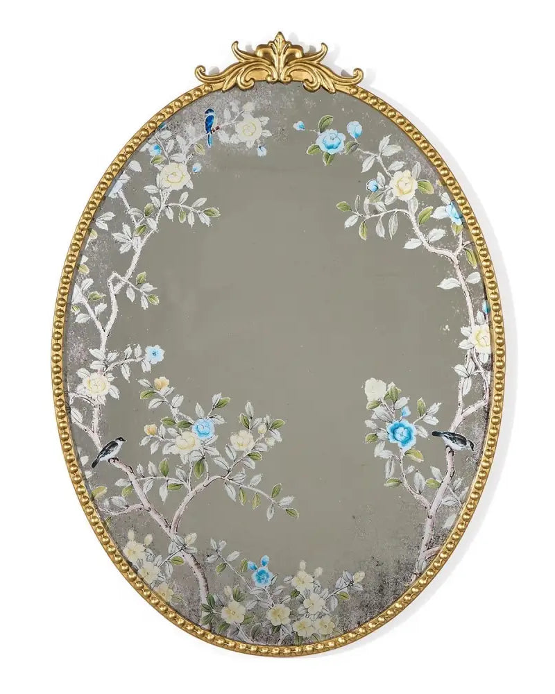Flora and Fauna Hand-Painted Oval Wall Mirror - Mirror