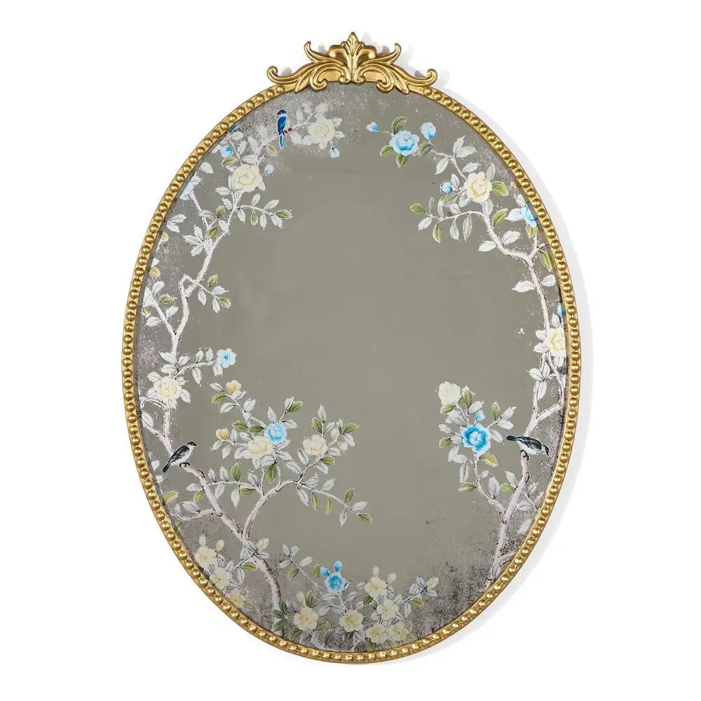 Flora and Fauna Hand-Painted Oval Wall Mirror - Mirror